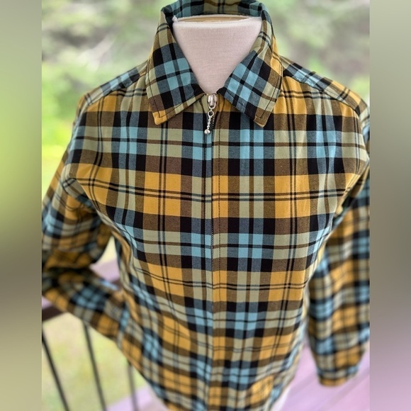 Urban Outfitters Full Zip Jacket Size XS Yellow/Blue/Black Plaid Print - Picture 2 of 12